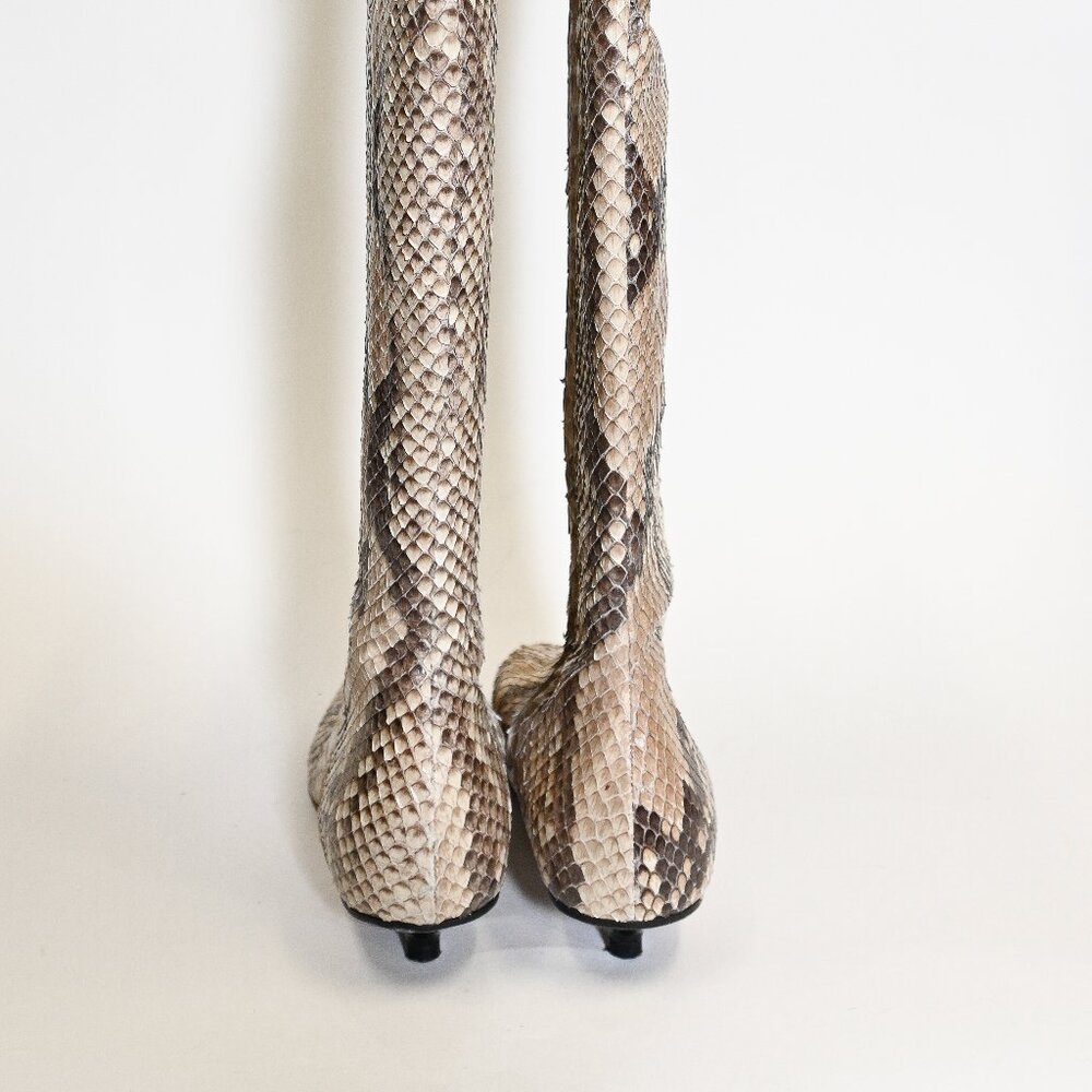 Vintage Christian Lacroix Python-Pattern Knee-High Boots with Kitten Heel - Picture 6 of 11